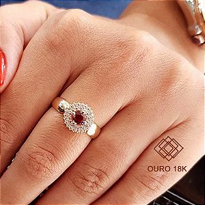 Anel Chuveiro Ouro 18k e Zircônia Vermelha e Branca