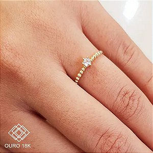 Anel Solitário Esferas Ouro 18k Zircônia