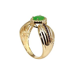 Anel Ouro 18k Jade e Zircônias