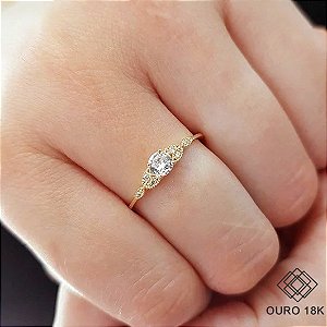 Anel Solitário Ouro 18k Zircônia