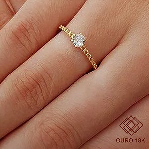 Anel Solitário Ouro 18k Zircônia