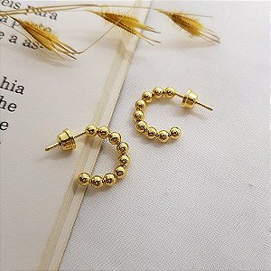 Brinco Meia Argola Esferas Ouro 18k