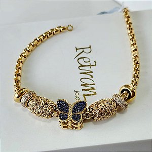 Kit Pulseira Berloque Borboleta Ouro 18k