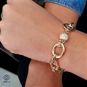 Pulseira Berloque Ouro 18k Zircônias