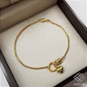 Pulseira Coração Ouro 18k Zircônias