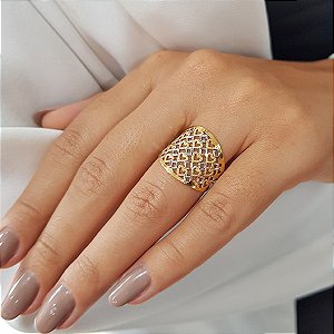 Anel Diamantado Corações Ouro 18k