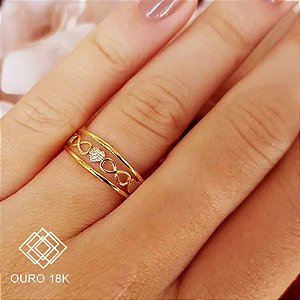 Anel Infinito Ouro 18k Zircônias