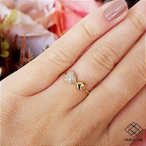 Anel Coração Ouro 18k Zircônias