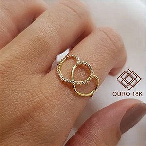 Anel Corações Ouro 18k Zircônias