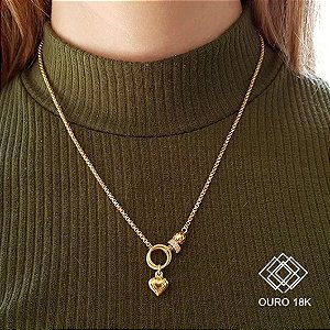 Gargantilha Coração Ouro 18k Zircônias