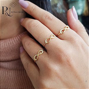 Anel Infinito Ouro 18k Zircônias