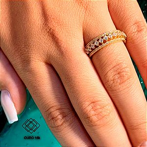 Anel Aparador Ouro 18k Zircônias