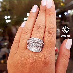 Anel Ouro Branco 18k Zircônias