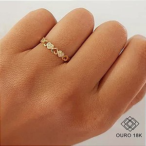 Anel Aparador Corações Ouro 18k Zircônias