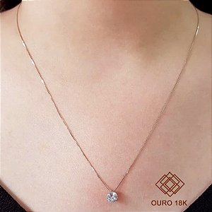 Kit Ouro Branco Cordão Ouro 18k + Pingente Ponto de Luz Ouro 18k