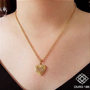 Kit Cordão Ouro 18k + Pingente Coração Ouro 18k
