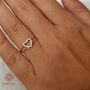 Anel Coração Ouro 18k Zircônias