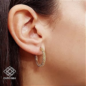 Brinco Meia Argola Filigrana Ouro 18k