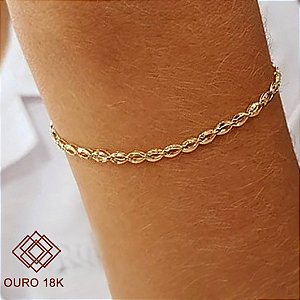 Pulseira Malha Grão de Arroz Ouro 18k
