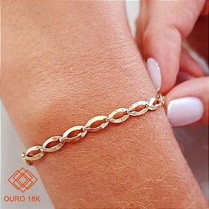 Pulseira Malha Grão de Arroz Ouro 18k