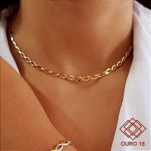 Gargantilha Malha Grão de Arroz Ouro 18k - 40cm
