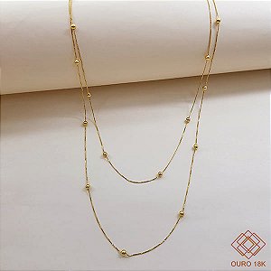 Gargantilha Esferas duas voltas Ouro 18k