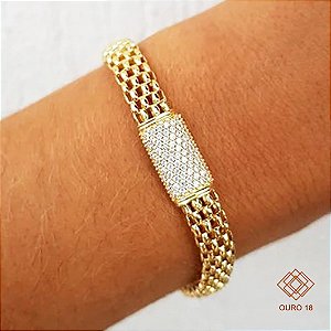 Pulseira Pipoca Ouro 18k Zircônias