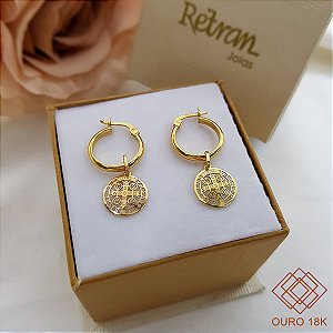 Kit Brinco Argola Ouro 18k + Pingente São Bento Ouro 18k
