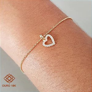 Kit Pulseira Ouro 18k + Pingente Coração Ouro 18k