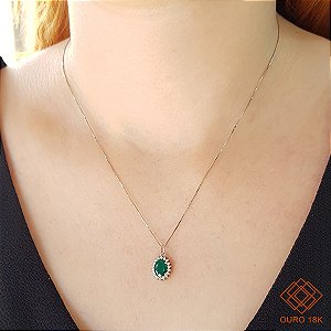 Kit Cordão Ouro Branco 18k + Pingente Chuveiro Ouro 18k Diamante Laboratório
