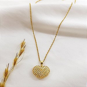 Kit Cordão Ouro 18k + Pingente Coração Filigrana Ouro 18k