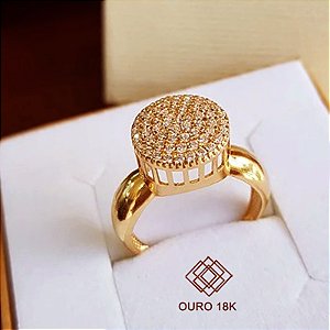 Anel Chuveiro Grande Ouro 18k Zircônias