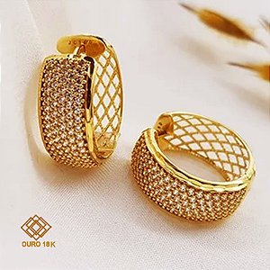 Brinco Argola Ouro 18k Zircônias
