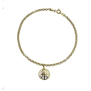 Pulseira Elo Português 2mm com Pingente São Bento Ouro 18k