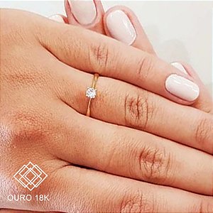 Anel Solitário Ouro 18k Zircônia