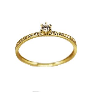 Anel Solitário Ouro 18k Zircônias