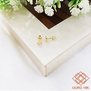Brinco Segundo Furo Ponto de Luz Ouro 18k