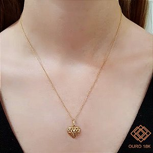 Kit Cordão Ouro 18k + Pingente Coração Diamantado Ouro 18k