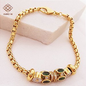 Pulseira Berloques Ouro 18k Zircônias