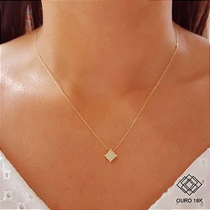 Kit Cordão Ouro 18k + Pingente Chuveiro Quadrado Ouro 18k