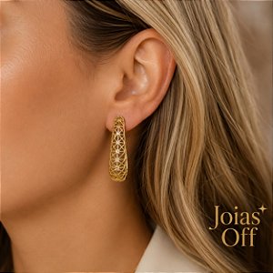 Brinco Meia Argola Filigrana Ouro 18k
