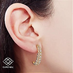 Brinco Meia Argola Filigrana Ouro 18k
