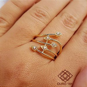 Anel Pétalas Ouro 18k Zircônias