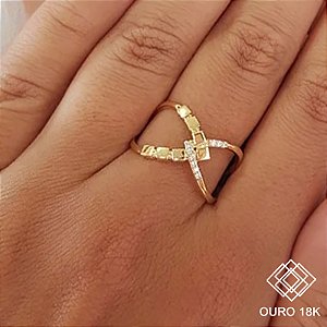 Anel Quadrados Ouro 18k Zircônia