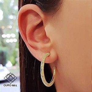 Brinco Meia Argola Filigrana Ouro 18k