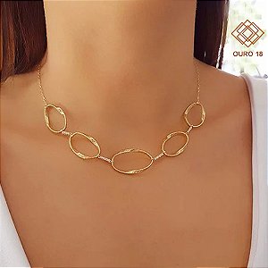 Gargantilha Espiral Ouro 18k Zircônias