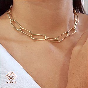 Gargantilha Malha Cadeado Ouro 18k