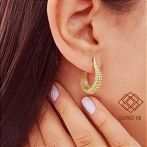 Brinco Meia Argola Esferas Ouro 18k
