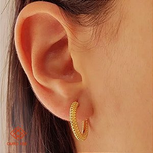 Brinco Meia Argola Filigrana Ouro 18k