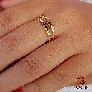 Anel Dois Aros Ouro 18k Zircônias